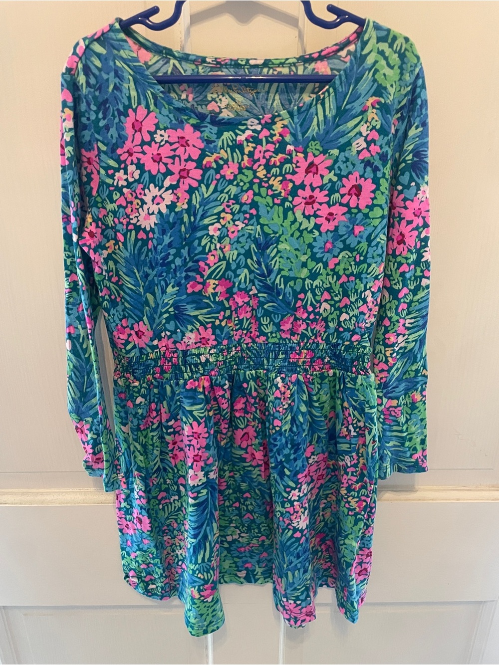Lilly Pulitzer Floral Long-Sleeve Dress in Teal & Hot Pink
